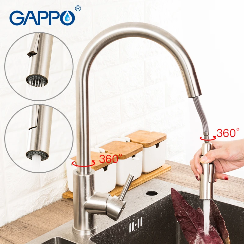 

GAPPO Kitchen Sink Faucet Sensor Stainless Steel Touch Faucet Single Handle Kitchen Faucet Pull Out Dual Outlet Water Modes