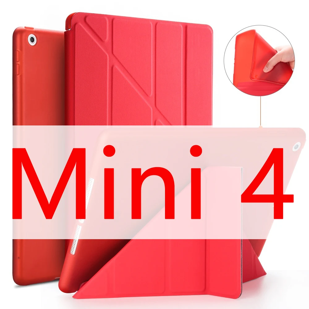 Red 4 Чехол для iPad Mini 4 Mini 3 2 1 Mini 5 чехол из искусственной кожи Трансформеры умный чехол для iPad чехол 7," с силиконовой мягкой задней крышкой - Цвет: Red 4
