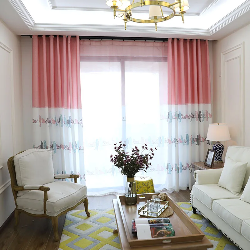 Синие печатные птицы детские шторы для спальни дети занавески s гостиной Тюль