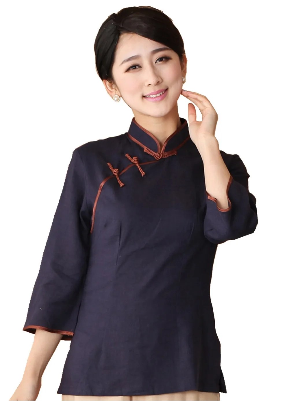 

Shanghai Story New Arrival mandarin collar traditional Chinese tops Linen Top chinese Linen chinese Blouses