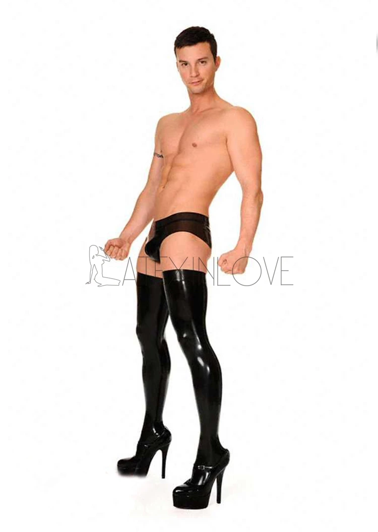 Men Stockings Men Lingerie Sexy Black Mens Thigh High Natural Latex Rubber Stockings Plus Size