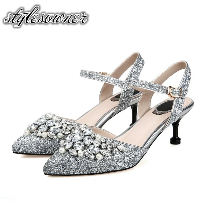 

Stylesowner 2018 Top Design Look Thin Beauty Pumps Shoes Sequined Cloth with Rhinestone High Heels Sexy Single Shoes for Female