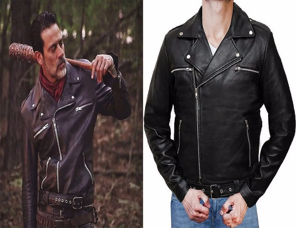 2106 TV Series The Walking Dead Season 7 Nigen font b Leather b font Black Turn