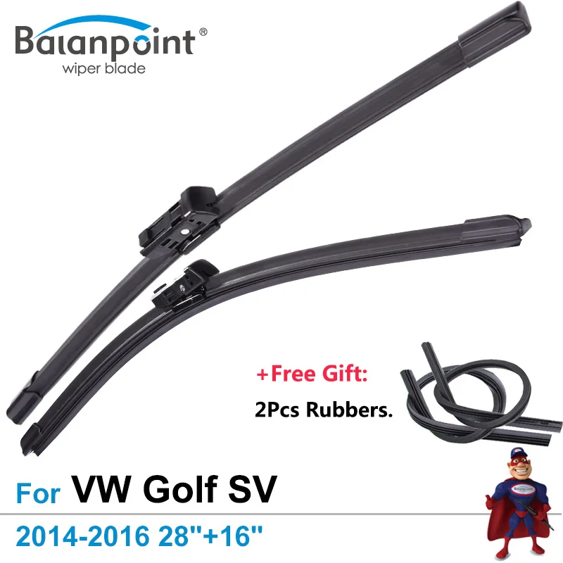 2Pcs Wiper Blades + 2Pcs Free Rubbers for Volkswagen Golf SV 2014 2016