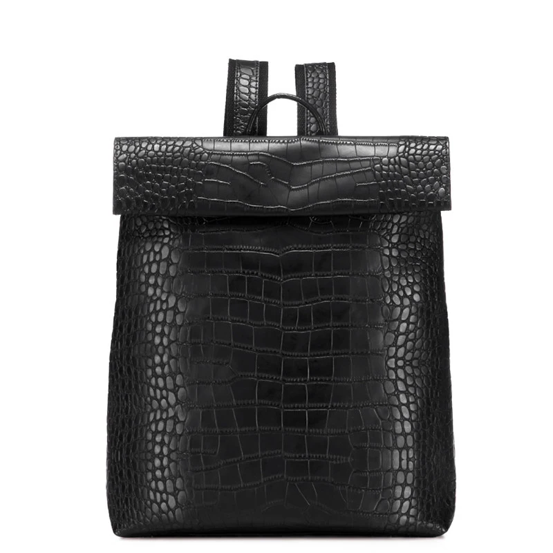 Occident Style Crocodile print Cowhide Backpack Women High Capacity Retro Casual School Bag Ladies Black Grey
