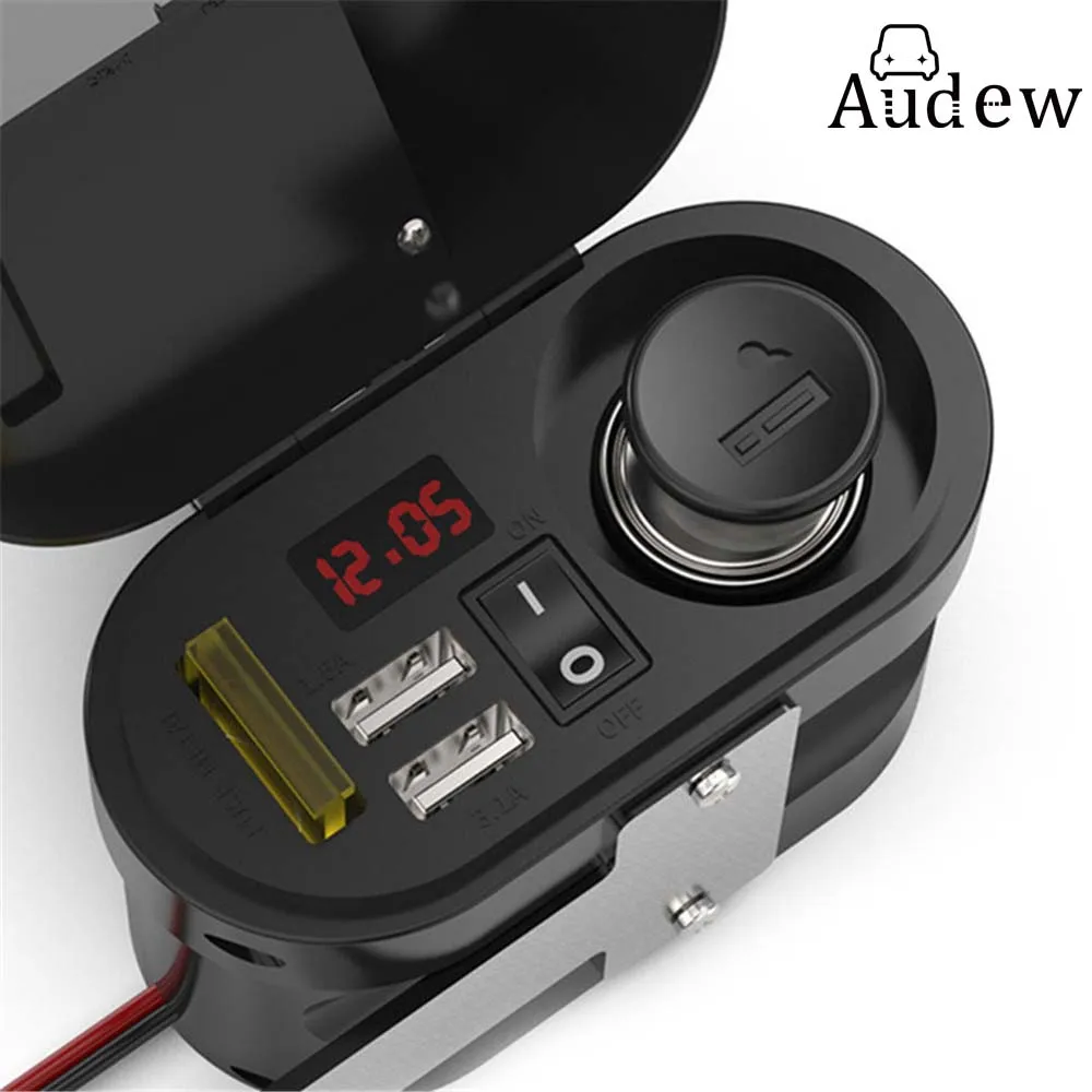 

Motorcycle Charger Power With Clock 5V 3.1A Dual USB Car Voltmeter Cigarette Lighter Waterproof