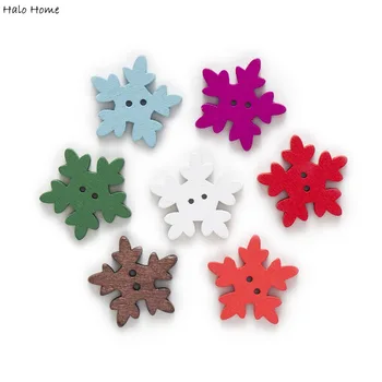 

50pcs 2 Hole Mix Color Snowflake Wood Buttons Sewing Scrapbooking Home Clothing Decor Card Making DIY 25mm