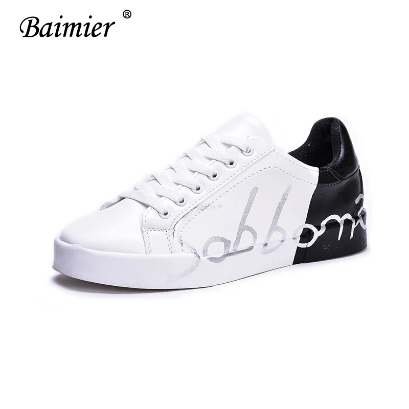 Baimier/белые женские кроссовки; неглубокие кружевные женские туфли на плоской подошве с круглым носком; обувь на платформе; женская мягкая обувь; большие размеры 41, 42, 43 - Цвет: Black Sneakers