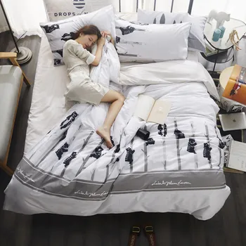 

3/ 4pcs Bedding cotton Set white and black duvet cover set European style 100% Cotton set stripe bedding brief freshness linens