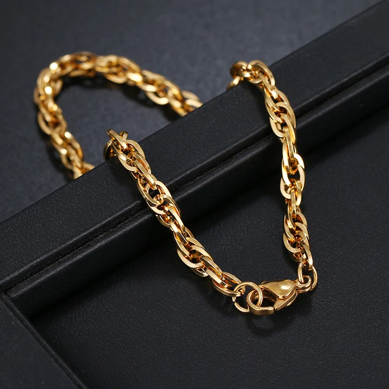 CACANA Stainless Steel Chain Bracelets For Man Women Gold Silver Color For Pendant 0.4cm Double Buckle Donot Fade Jewelry A1237
