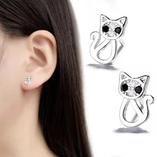 SMJEL Прекрасный Симпатичный с кристаллами Циркон кот серьги гвоздики для женщин модные милые Amimal кот серьги для девочек Дети подарки на день рождения