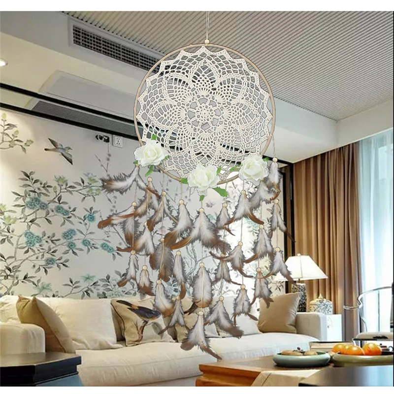 Decoración del hogar artesanía anillo de Metal grande redondo círculo DIY pluma hecha a mano indio rústico colgante ropa de cama atrapasueños Decoración del hogar artesanía anillo de Metal grande redondo círculo DIY pluma hecha a mano indio rústico colgante ropa de cama atrapasueños