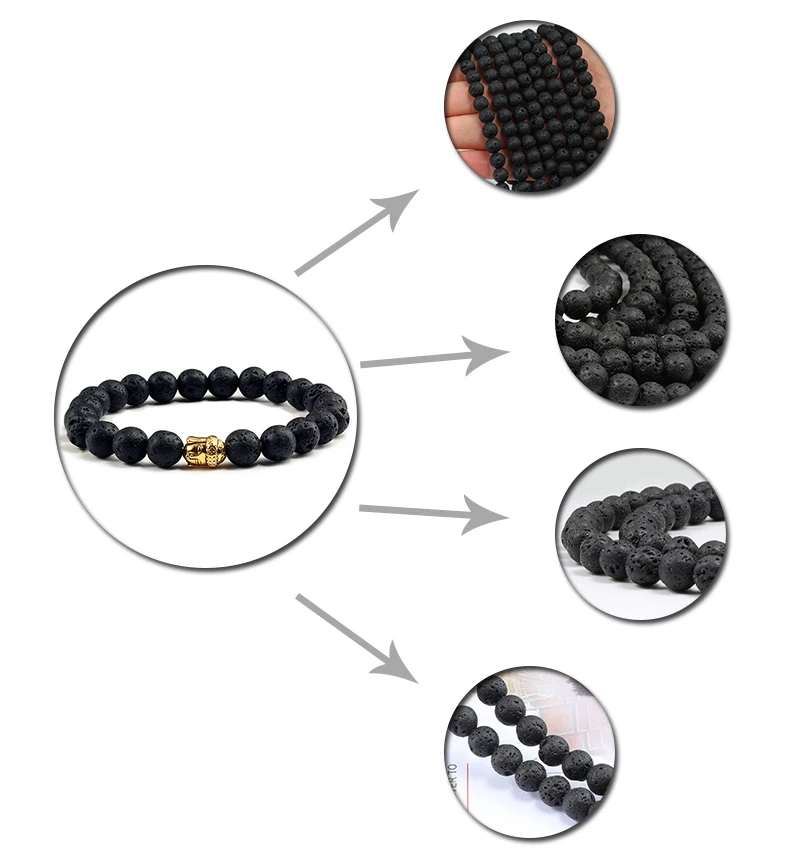 Черный Лава вулканический камень Золотой Будда бусины Браслет Подвески для мужчин и женщин молитвенная медитация эластичные браслеты мужские браслеты ювелирные изделия