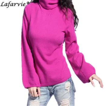 

Lafarvie Quality Fashion Cashmere Blended Knitted Sweater Women Tops Winter Autumn Puff Sleeve Turtleneck Female Pullover Jumper