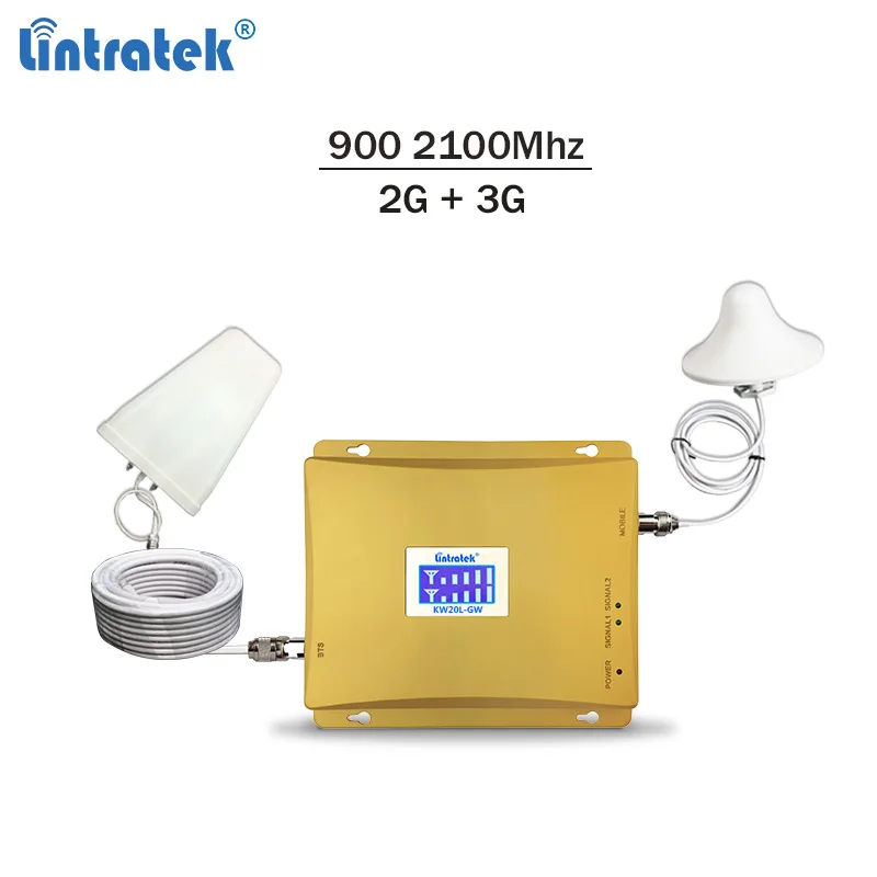 

Lintratek cellular signal booster GSM 900Mhz WCDMA 2100Mhz 2G 3G signal repeater Band 1 amplifier with LCD display full kit #6.6