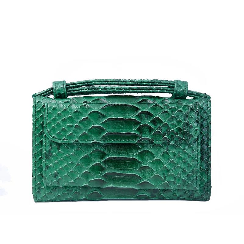 Золотая роскошная женская сумочка со змеиным узором, ремешок на цепочке внутри, Женский кошелек из натуральной кожи, клатч на цепочке, сумка на плечо - Цвет: Зеленый