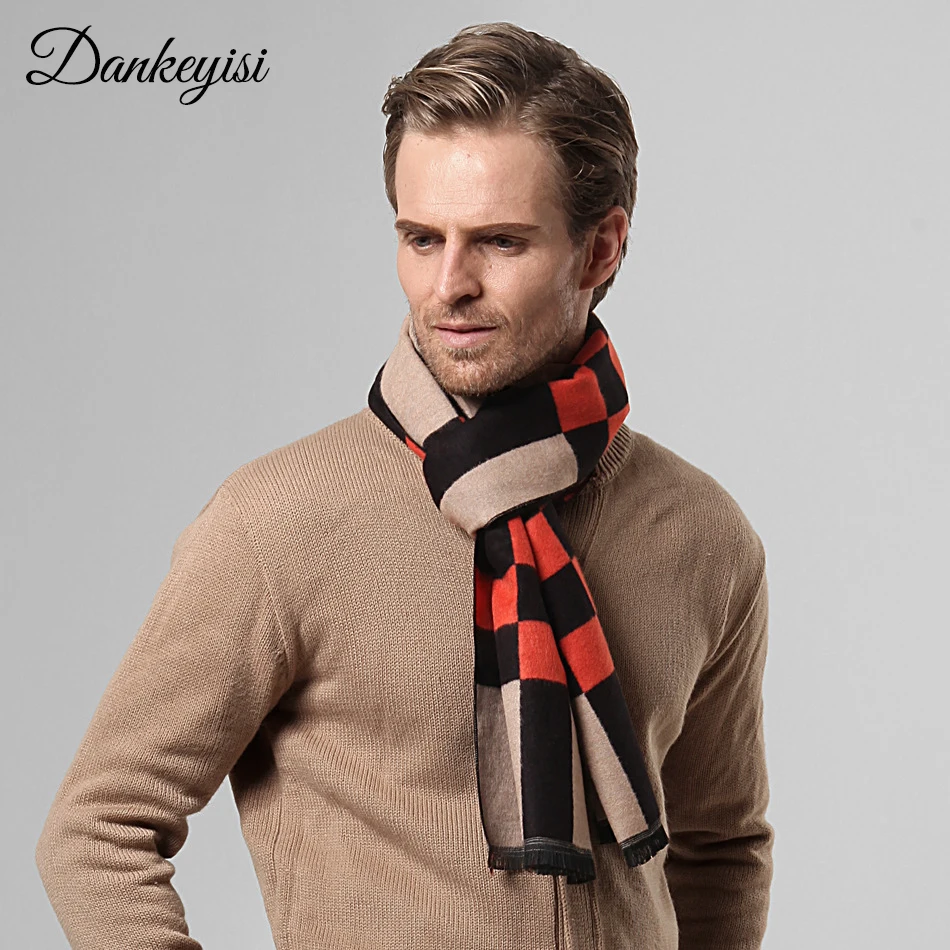 DANKEYISI популярный зимний мужской шарф мужской Британский клетчатый кашемировый шарф для мальчика Длинные Теплые Шарфы Шаль вязаная бандана для мужчин