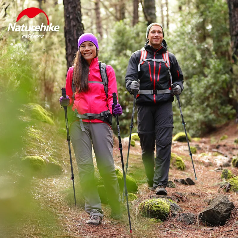 Naturehike Азиатский Серебряный награда легкий замок из углеродного волокна три треккинговых палки для пеших прогулок на открытом воздухе для альпинизма трость 135 г