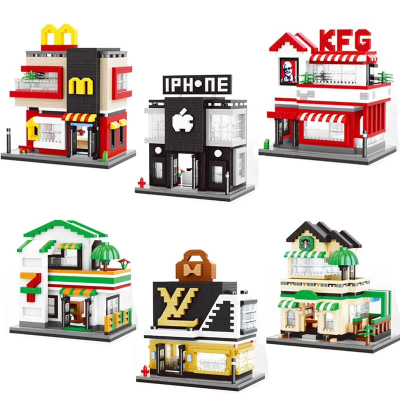 

Compatible legoed City Mini Store Food Shopping Mall Friends Architecture Retail Shop Street View Model Set Building Blocks Toys