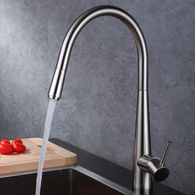 

Free ship Brushed nickel pull out kitchen spray faucet mixer tap New Single hole Deck mounted