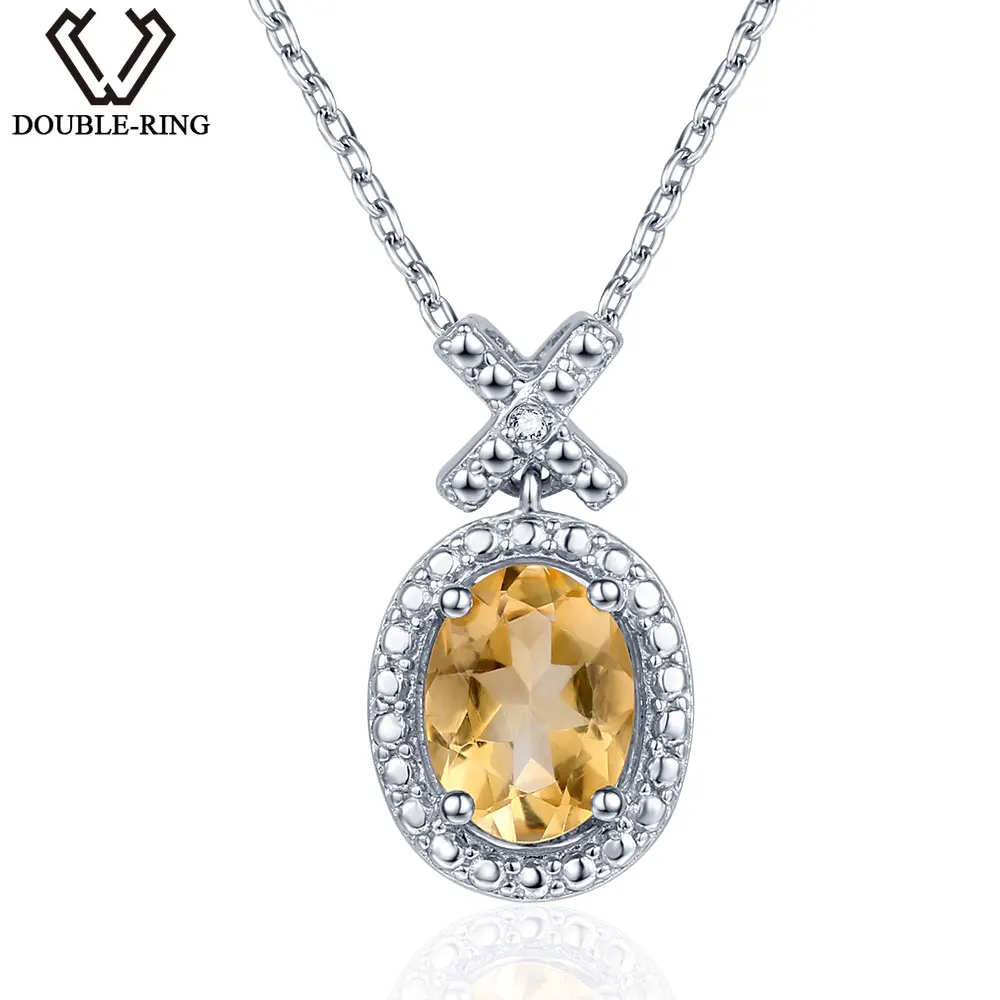 DOUBLE-R натуральный 1.2ct цитрин алмазный кулон для женщин серебро 925 овальное