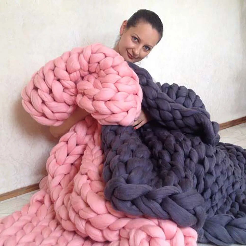 Вязаное одеяло ручной работы из толстой пряжи объемное вязаное одеяло s зимнее мягкое теплое покрывало для дивана домашний декор для кровати