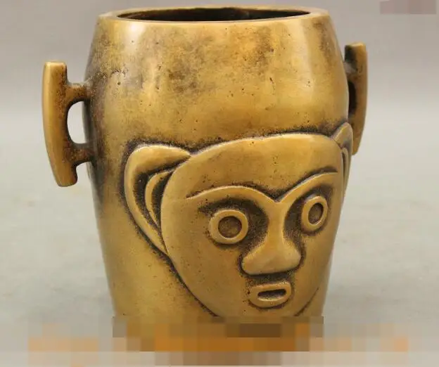 

S06400 Folk Chinese Technics Bronze Lucky Monkey Head Statue Incense Burner Teacup Pot