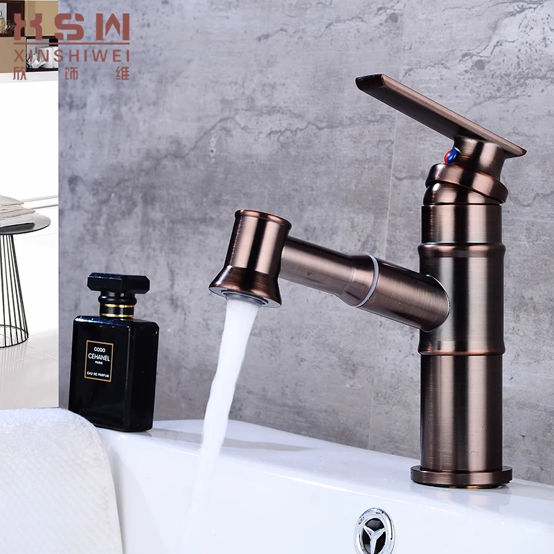 

Kitchen Faucets Retro Bamboo Type ORB Black Bronze Sink Mixer Tap Pull Out Brushed Single Handle Swivel Spout Sink Faucet YD-552