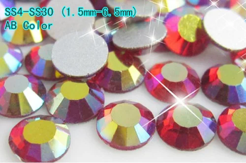 

Free Shipping! 1440pcs/lot,ss3~ss30 (1.3-6.5mm) Siam AB Color Flat Back Nail Art Non Hotfix Beads.