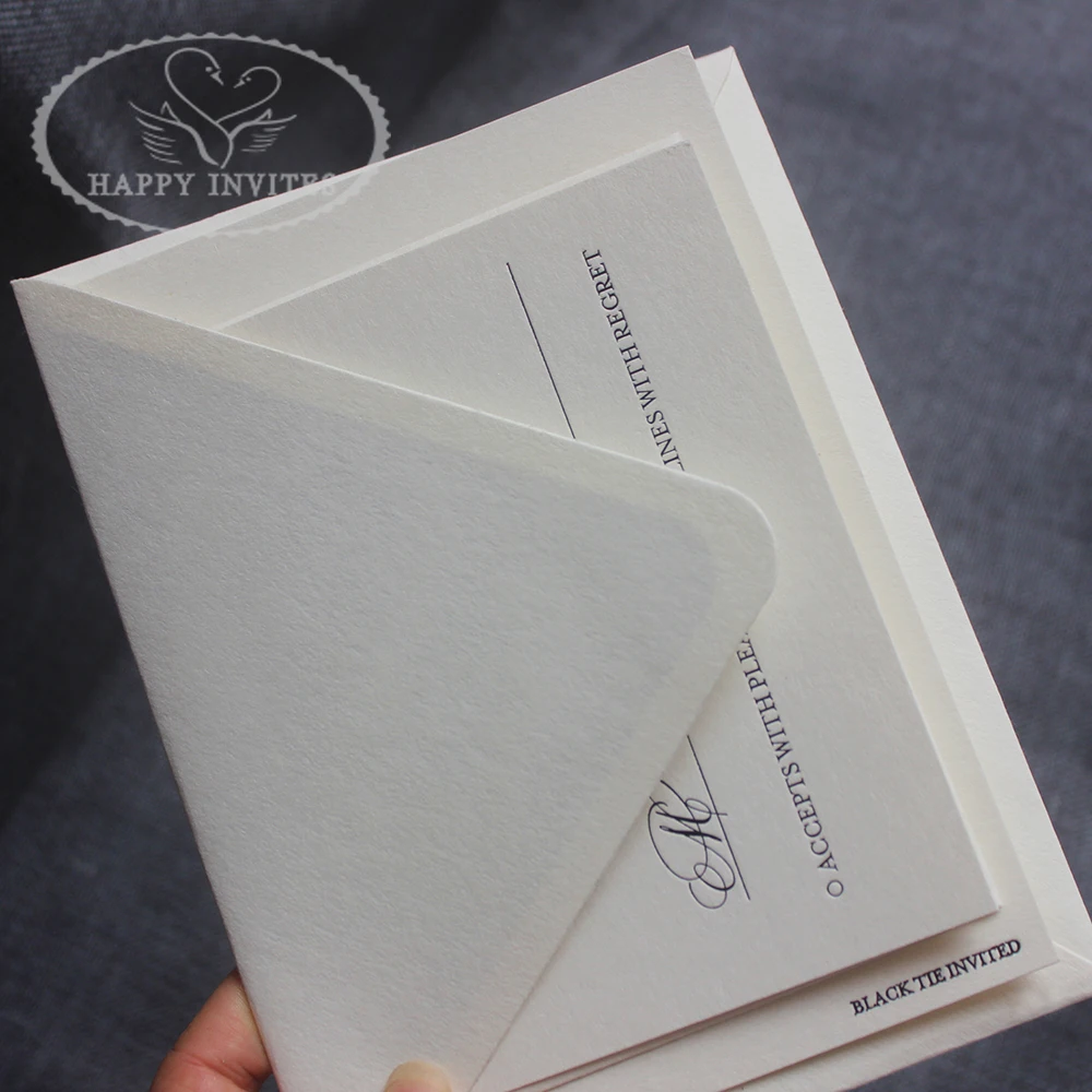 HI1155-09 Custom Ivory  Invitation Card Cotton Paper  with Black Foil Letterpress Made in China