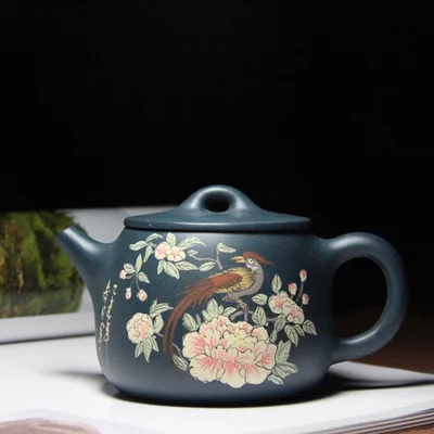 

200cc Yixing Purple mud painting big green ore in the Shipiao pot