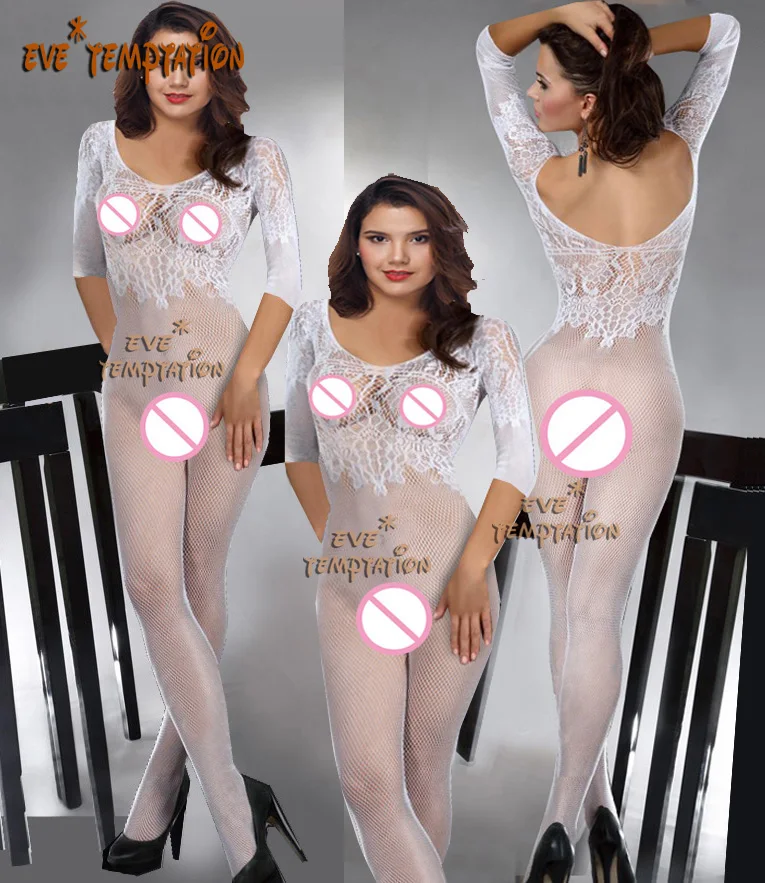 

Sexy Sleepwear Lingerie Babydoll BODYSUIT Mesh Floral Body Stocking Temptation open crotch Catsuit Nightwear long sleeve W053