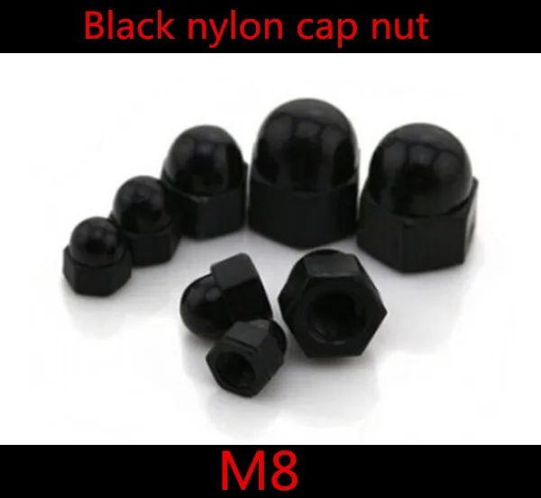 100pcs/lot DIN1587 M8 Black Plastic Nylon Acorn Dome Head Hex Nuts