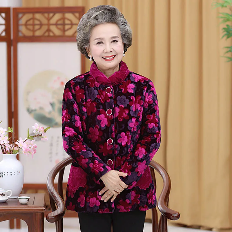 rouge bleu mère Coton Impression Chaude Chargé bourgogne Épaissie Grand Tang fuchsia Royal Cachemire Velours Mère Pourpre Veste Pcmy Plus 56YTqxwYf