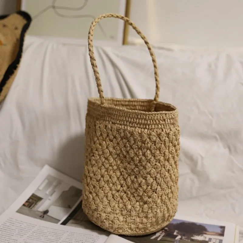 [BXX] новая модель, модная маленькая Соломенная Сумка-ведро ручной работы, посылка, Большая вместительная сумка-корзинка, женская сумка DA217
