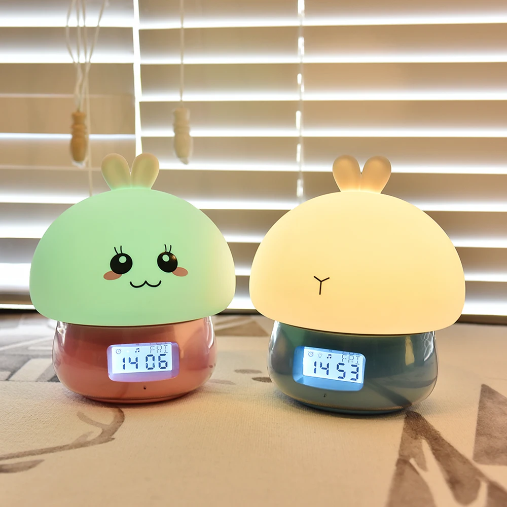 SuperNight 2 in 1 Rabbit LED Night Light with Alarm Clock Remote Touch Sensor Colorful USB Silicone Children Kids Bedside Lamp (14)