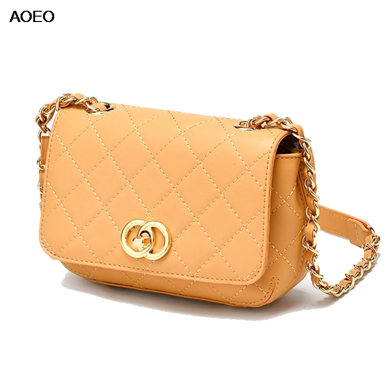 

AOEO Brand Split Leather Shoulder Messenger Bags For Women Luxury Chains Handbags Girls Fashion Plaid Small Crossbody Bag Female