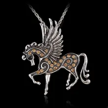 Pink Ruby Emerald Rose Smoky Amber Clear or Crystal Necklace Women Long Jewelry Sweater Necklaces Antique Silver Horse with Wings Pendants Necklaces Fashion