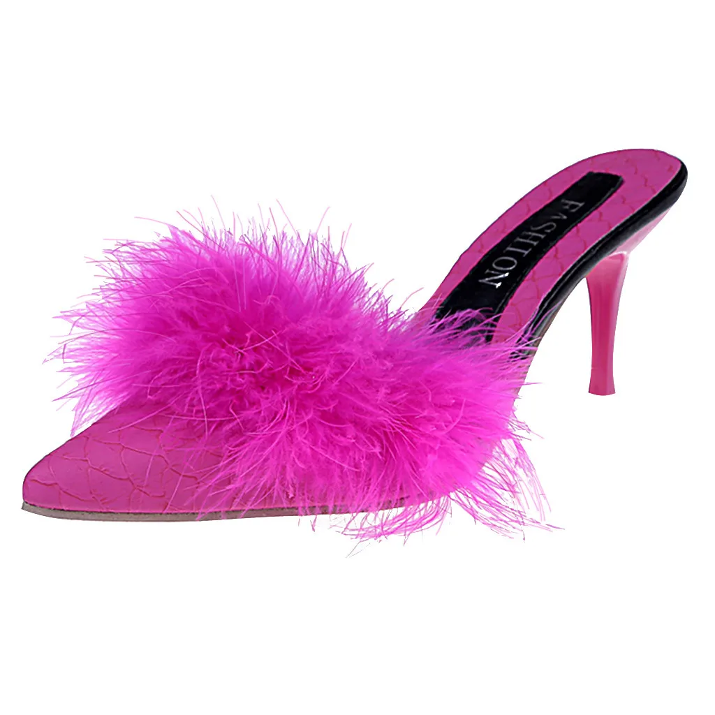 Jaycosin/женские летние шлепанцы; модная уличная одежда; пикантные босоножки на высоком тонком каблуке с острым носком; женская обувь - Цвет: hot pink
