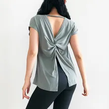 Свободная мягкая Модальная Спортивная футболка для йоги топы женские дышащие с открытой спиной твист дизайн тренировки для фитнеса бега зала футболки с короткими рукавами