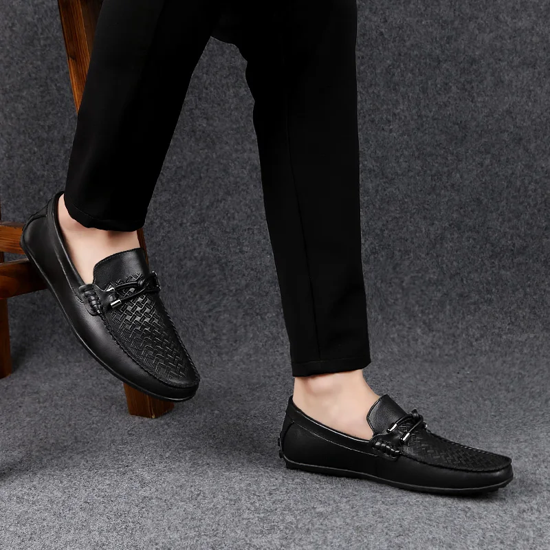 Г. Новые мужские лоферы обувь для вождения из натуральной воловьей кожи EU38-45 с тиснением на резиновой подошве без застежки модный дизайн