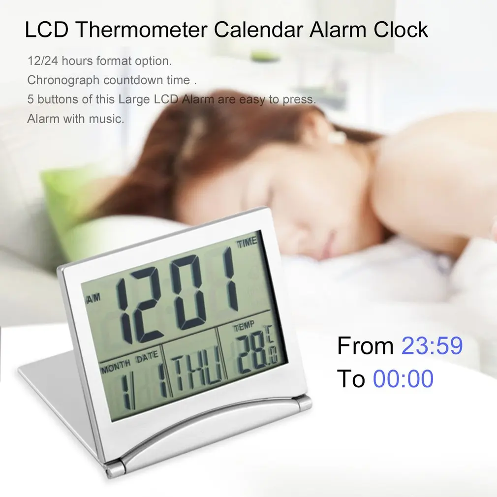 Digital-LCD Display Thermometer-Kalender-Wecker flexiblen Abdeckung Schreibtisch Uhr