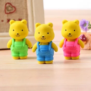 

4pcs /lot Kawaii Strap Bear design Color Eraser funny students' gift Prize kids's Puzzle Toy office school Stationery supplies