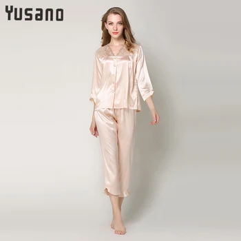 

Autumn Women's Pajamas Sets V-Neck Long Sleeve Sleepwear Home Clothes for Women Satin Sleepwear Plus Size Nightwear Pyjama Suit