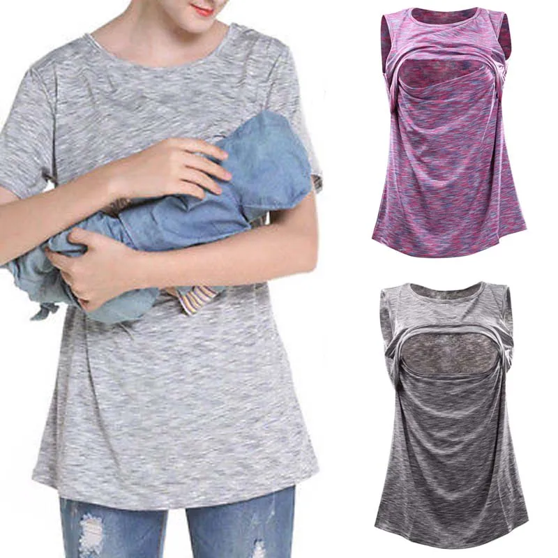 Maternity Nursing T-shirts Women 2018 Fashion Summer Breastfeeding T Shirts For Pregnant Women Mother Breast Feeding Tops Tees