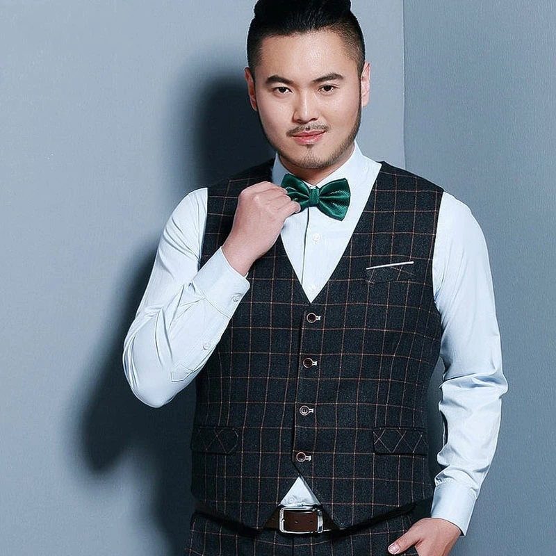 New Arrival 2018 Men Plaid Slim Suit Vests Male Plus Size