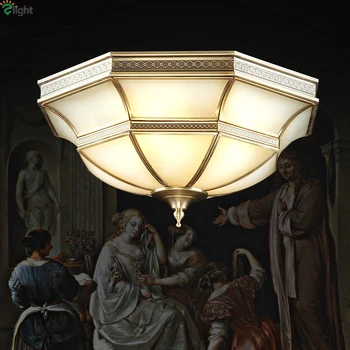 

Europe Retro Copper Led Ceiling Lights Fixtures Lustre Glass Bedroom Led Ceiling Lamp Luminarias Foyer Led Ceiling Light Lampara