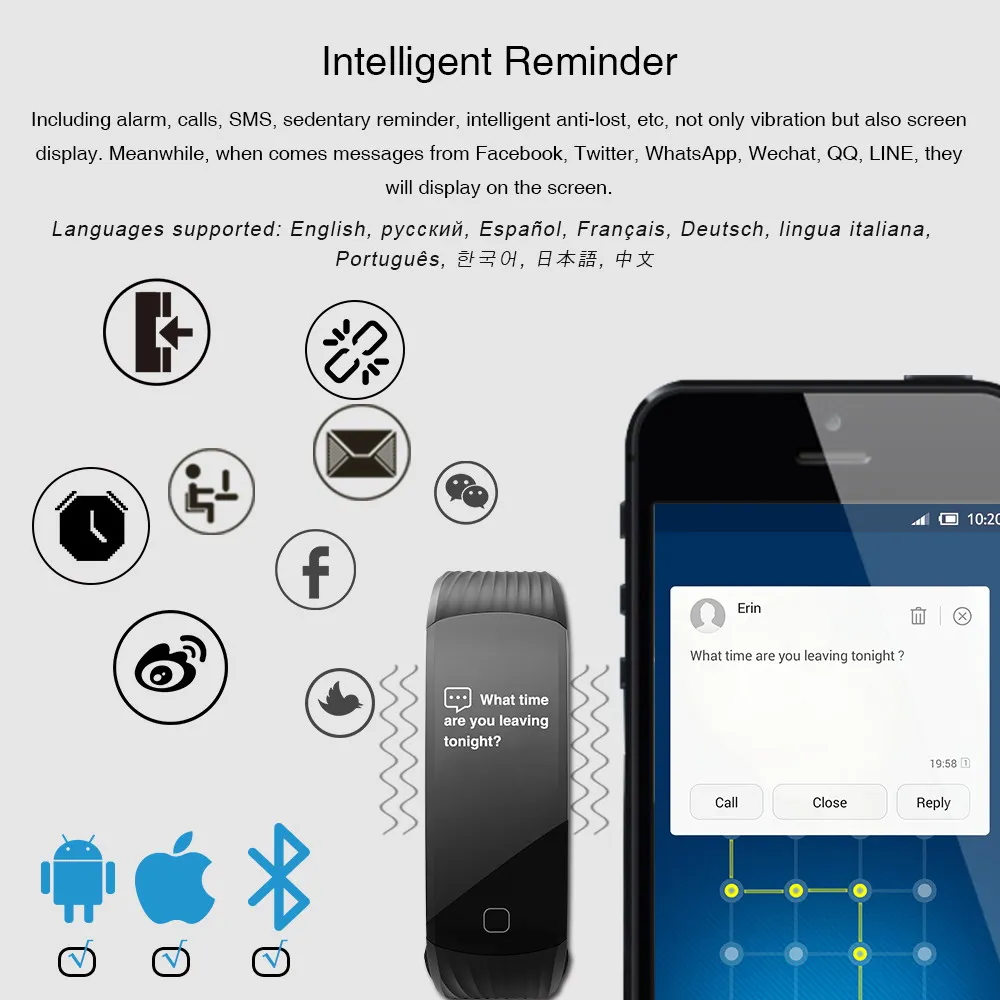 Makibes HR1 Bluetooth Smart Браслет Фитнес трекер Непрерывный монитор сердечного ритма 0 96