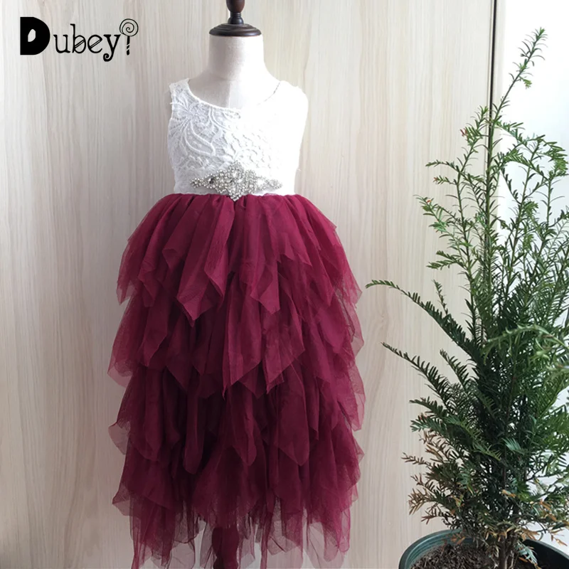 

Xmas kids girls tutu long dress children princess burgundy color lace maxi dress toddler baby First Christmas party dress