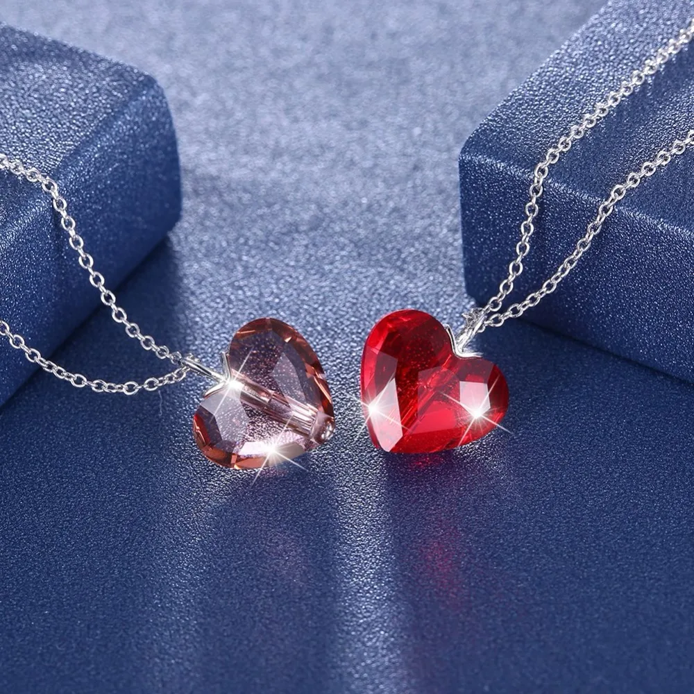 

INALIS Creative Design 925 Sterling Silver banquet Chian Necklace with Big Red Purple Natural Cyrstal Pendant for Women Girl